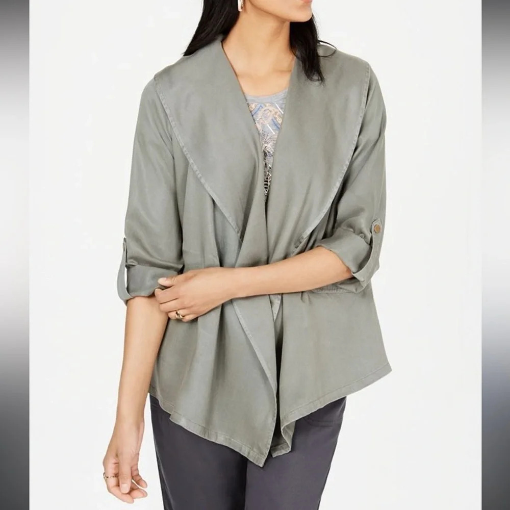 STYLE & CO Women’s Lyocell Grey Green Draped Open-Front Jacket XXL‎